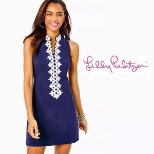 Lilly Pulitzer Callista Shift Dress True Navy Blue White Lined Size Medium